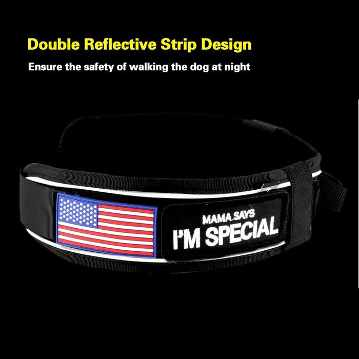 Тактичний нашийник для собак, міцний, світловідбиваючий нашийник з ручкою, широкий нашийник для середніх та великих порід, ширина 6,6 см, військовий нашийник з регульованим обхватом шиї 44-64 см, чорний