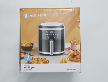 Аерофритюрниця 7L XXL, фритюрниця 1900 Вт, 7 програм, тримайте тепло, 20 рецептів, без олії, для 6-10 осіб, фритюрниця з цифровим світлодіодним сенсорним екраном, чорна