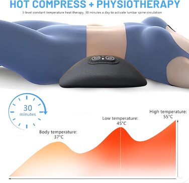 Поперекова опорна подушка 3-в-1, електрична поперекова опорна подушка з підігрівом та вібрацією, поперековий масажер для полегшення болю в попереку та хребті (A)