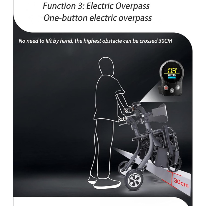 Електричний ходунки з електроприводом, ходунки на колесах з сидінням 3 в 1 багатофункціональний допоміжний засіб для ходьби для перевезення людей похилого віку, складний електричний інвалідний візок, легкий акумуляторний візок