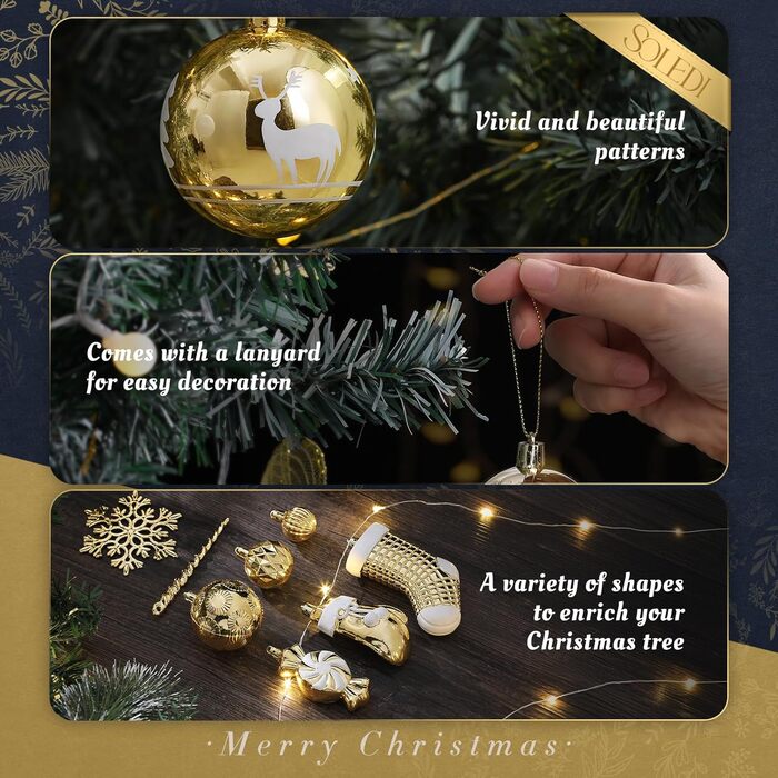 Набір із 128 різдвяних кульок золотих та білих SOLEDI