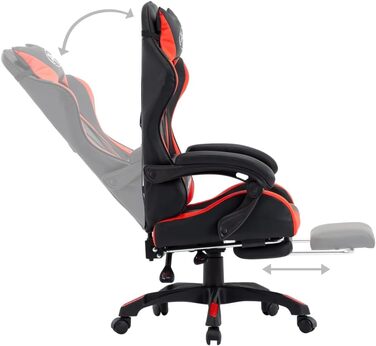 Геймерське крісло з підставкою для ніг, червоно-чорна штучна шкіра