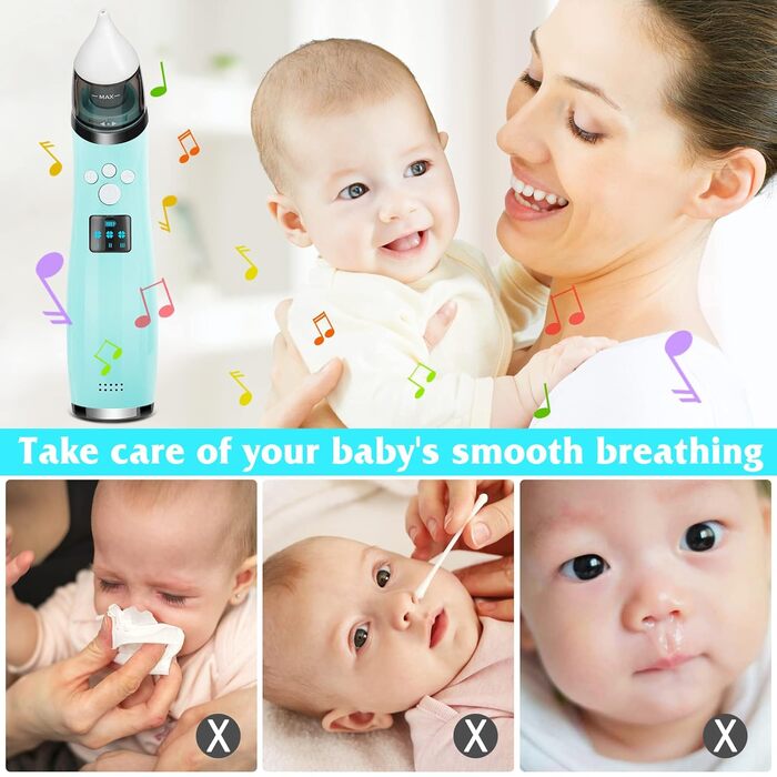 Дитячий назальний аспіратор для новонароджених, електричний назальний аспіратор-пилосос із 3 ступенями всмоктування, 4 силіконовим