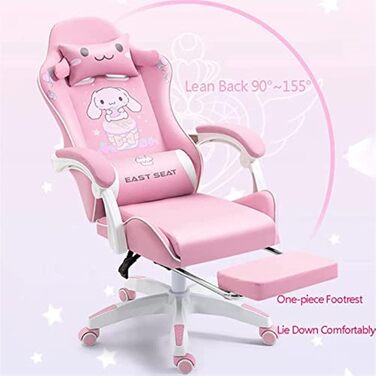 Офісний стілець для гонок зі штучної шкіри з високою спинкою, регульованою спинкою та підставкою для ніг. Ергономічний дизайн для офісу, спальні, комп&39ютера та ігор. Рожевий колір, підходить для професійних геймерів. FANDIAO White Одна сторона