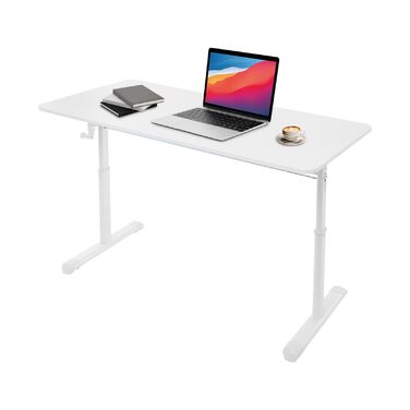 Стіл з регульованою висотою для домашнього офісу, стіл з ручним регулюванням висоти та ручкою, 120x60 см, для сидіння та стояння, вантажопідйомність до 100 кг, білий