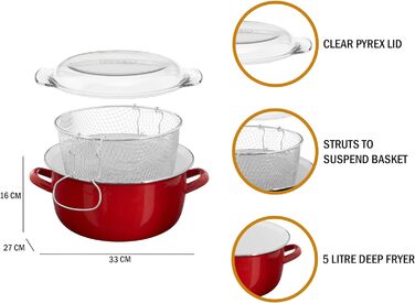 Фритюрниця Premier Housewares 102114 Deep Fryer, емальована, 5 літрів, червона, 33 x 27 x 16 см Червона фритюрниця