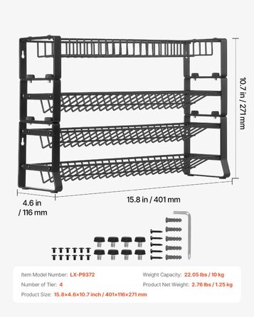 Знімна підставка для спецій VEVOR, 4-рівневий органайзер для спецій, підставка для спецій, що штабелюється (401 x 116 x 271 мм), кухонне місце для зберігання на стільниці, кухонна комора, комора, чорний колір