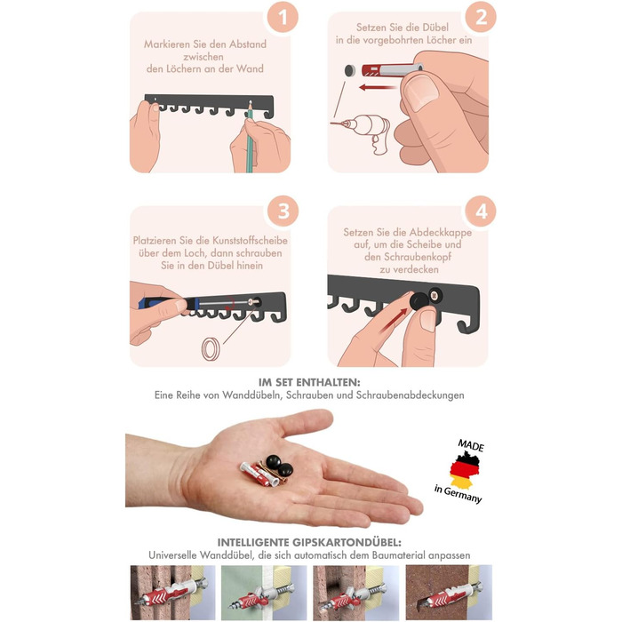 Ключниця сучасна, ключниця настінна, вішалка для ключів з 10 гачками, гачок для ключів, ключниця чорна, ключниця настінна, настінн