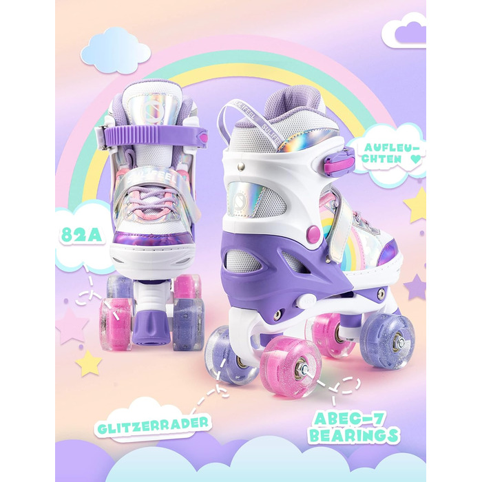 Дитячі роликові ковзани SULIFEEL Rainbow Unicorn Регульовані роликові ковзани з підсвічуванням для дівчаток та хлопчиків фіолетові