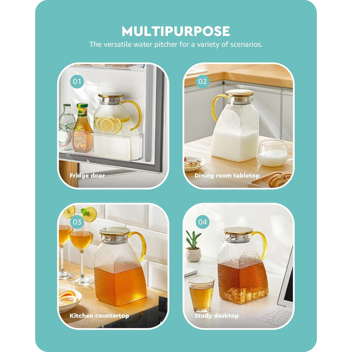 Глечик для води Baff, графин зі скла з кришкою з нержавіючої сталі, герметичні дверцята холодильника Графини для гарячих або холод