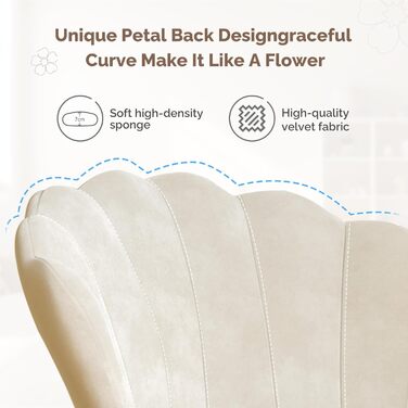 М&39яке крісло, обідній стілець, стілець для туалетного столика, оксамитове крісло, спинка у формі пелюсток, крісло-реклайнер із золотистими металевими ніжками, вантажопідйомність до 150 кг, бежевий