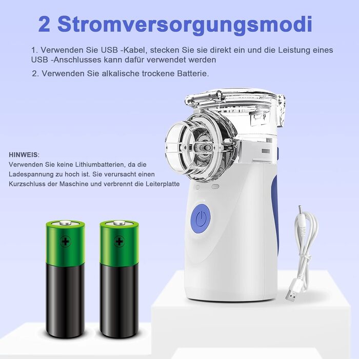 Інгалятор BIAOQINBO, інгалятор для дорослих та дітей, інгалятор-небулайзер з маскою для обличчя та мундштуком, надлегкий, маленький, зручний для перенесення (синій)