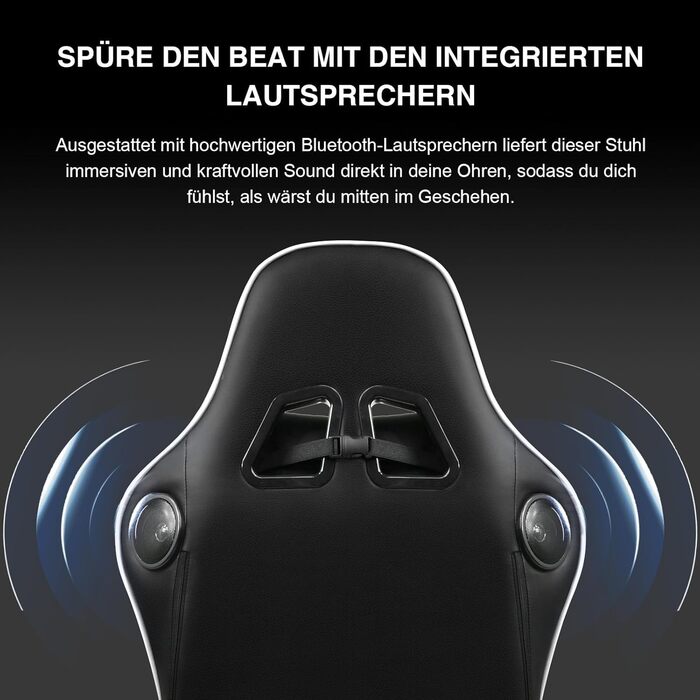 Ігрове крісло GTPLAYER з підставкою для ніг, Bluetooth-колонка, ергономічне офісне крісло, комп&39ютерне крісло, стільце для столу, крісло для ПК з регульованою спинкою, вантажопідйомність 150 кг, білий колір