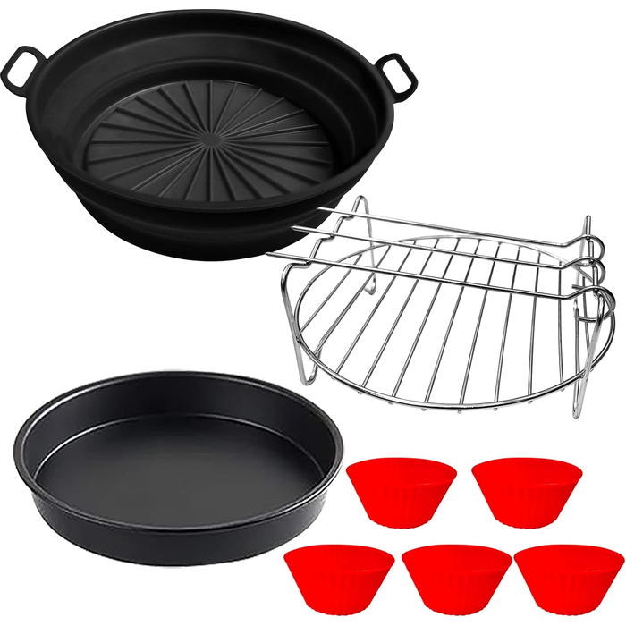 Аксесуари для фритюрниці Moleath сумісні з Philips Essential 4.1L (HD9252/HD9200), Набір силіконових каструль для фритюрниці, Силіконова форма для випічки, Решітки для гриля, Силіконові чашки для кексів, 4 шт. Набір для випічки (4.1 л)