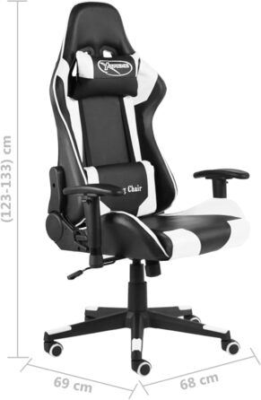 Поворотне ігрове крісло, білий ПВХ, ігрове крісло для дорослих, вантажопідйомність 150 кг