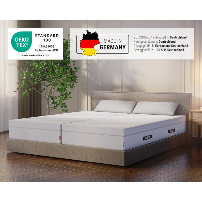 Матрац Bodyguard bett1 Boxspring Рейтинг Stiftung Warentest 1.9 (Тест 2/2024 середньої жорсткості та жорсткості, 90x200 см, висота матраца приблизно 28 см, 100 повна піна, 2 рівні жорсткості в 1, Oeko-TEX 100, QXSchaum) Середньої жорсткості 90 x 200 см