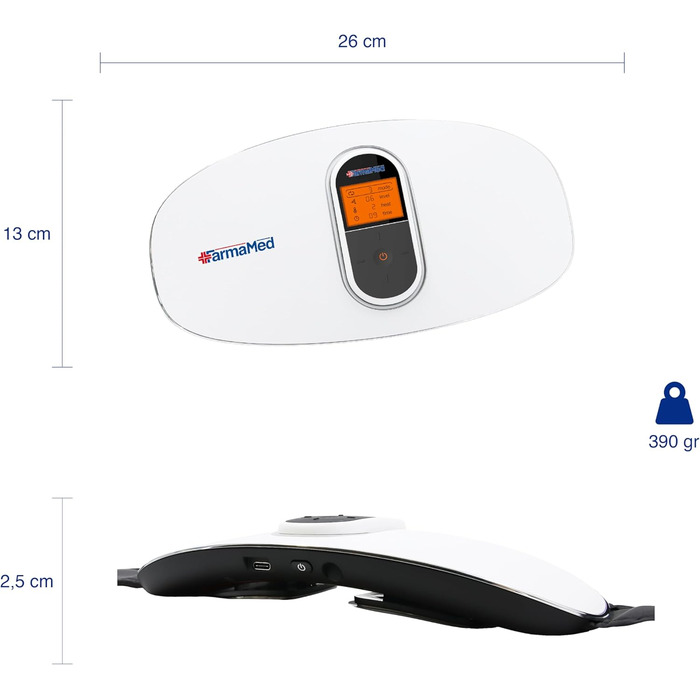 Масажер для живота та попереку FarmaMed, пояс для попереку, пояс для живота, 4 режими масажу, 16 рівнів інтенсивності, 4 рівня тепла, таймер до 30 хвилин