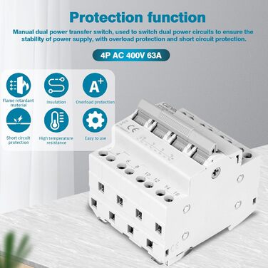 Аварійний вимикач живлення 4P 63A вимикач навантаження подвійного живлення ручний вимикач живлення мережевий вимикач ручного керування 400VAC кріплення на DIN-рейку