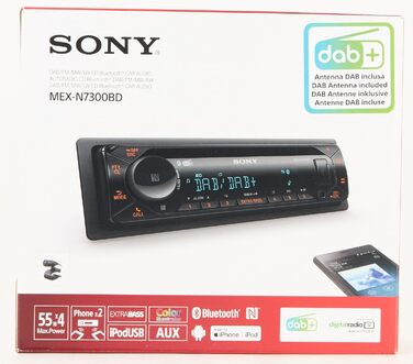 Автомобільна стереосистема Sony MEX-N7300KIT DAB з компакт-диском, подвійним підключенням Bluetooth, USB та AUX Гучний зв'язок Bluetooth 4 x55 Вт 3-кратний вихід Додаткові баси Колір Vario