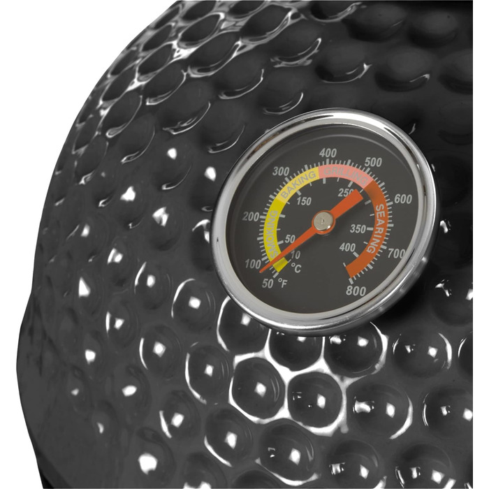 Вугільний гриль Haiiro Ø 32 см з термометром, дерев'яна ручка сірий Керамічний гриль Kamado, міні-гриль на вугіллі, міні-гриль кам