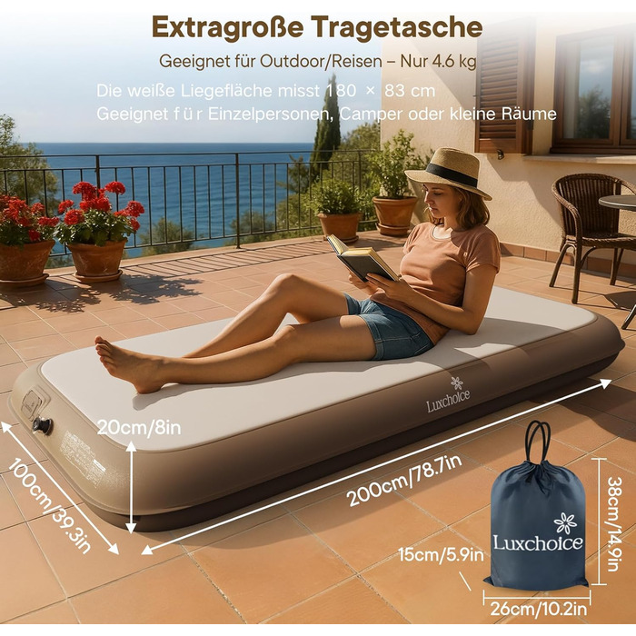 Самонадувальний надувний матрац для 1 особи з портативним насосом. Надувається всього за 2 хвилини та має м&39який матовий верх. Надувний матрац для кемпінгу та використання гостями. 20010020 см, макс. 500 кг. 1 особа.