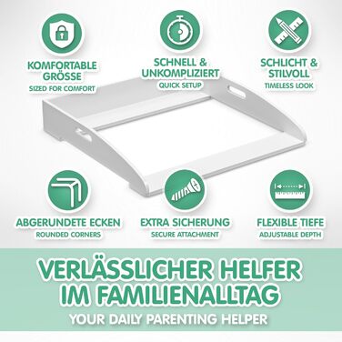 Накладка на пеленальний столик CADANI ILA Регульована універсальна накладка на пеленальний столик, сумісна з комодами IKEA Malm, Hemnes та Nordli 777612 см, Біла із захистом від перекидання та надійним кріпленням для пеленальних столиків