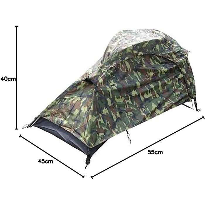 Одномісний намет Mil-Tec Recom (150x250 см) Тунельний намет для 1 особи Ультралегкий, компактний, стійкий до вітру та шторму Намет для трекінгу, кемпінгу, активного відпочинку, походів Одномісний намет WOODLAND