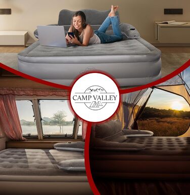 Надувне гостьове ліжко Camp Valley для 2 осіб зі спинкою – самонадувне, з вбудованим насосом, 200×150×40 см
