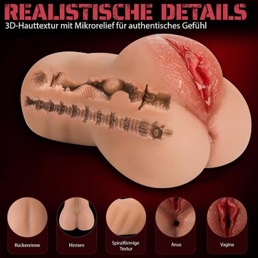 Реалістичний мастурбатор 2-в-1 з 3 кільцями для пеніса, велика силіконова кишенькова кицька, 5D кліторальна анальна вагіна двоканальна кишенькова кицька, еротична секс-іграшка для чоловіків, сольна секс-іграшка