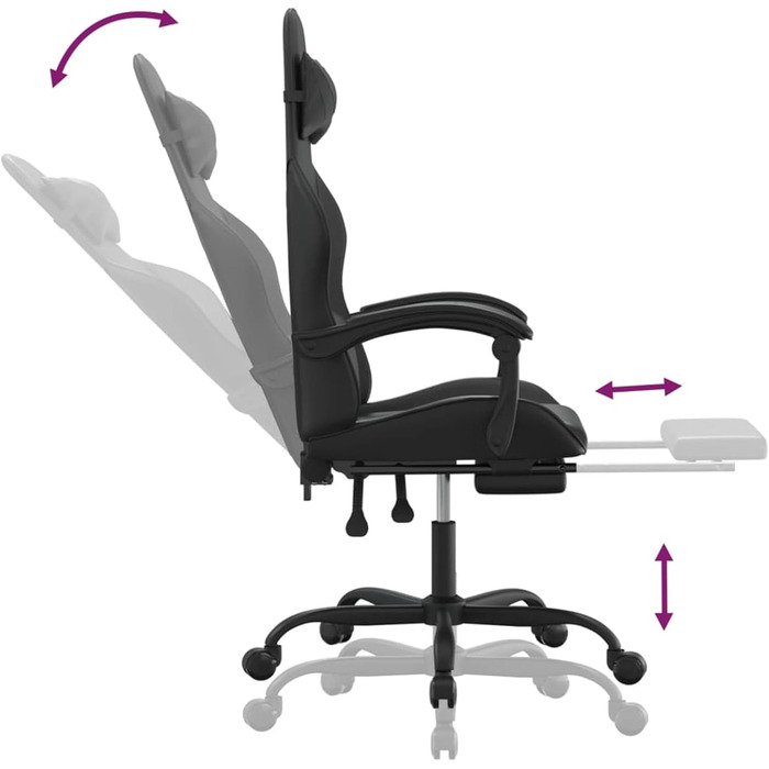 Геймерське крісло з функцією відкидання спинки, чорна штучна шкіра, 57,5 x 59,5 x 121-131 см, для покращеного ігрового досвіду, модель 3143862