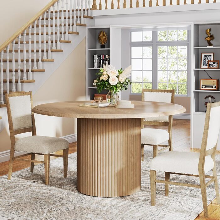 Круглий обідній стіл Tribesigns для 4 осіб, обідній стіл 120 см з металевою основою, круглі сучасні обідні столи, кухонний стіл для їдальні, кухні, вітальні (лише стіл)