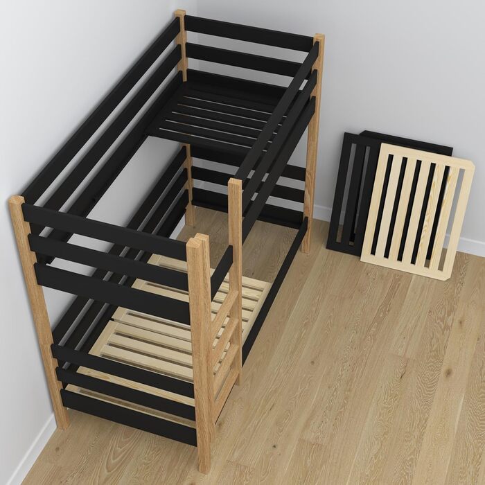 Двоярусне ліжко, дитяче ліжко 120х190 см, для 2 дітей, 2 сторони для складання драбини, 2 окремих спальних місця, закруглені краї,