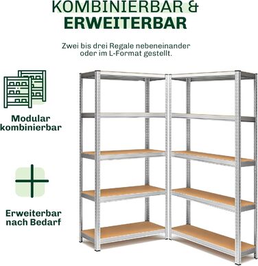 Потужний стелаж Blumixx 180x90x40 - вантажопідйомність 875 кг на полицю, 5 регульованих полиць з МДФ - стелажі для підвалу, стелажі для зберігання, металевий стелаж, система стелажів без болтів - система стелажів для майстерні, комори, гаража