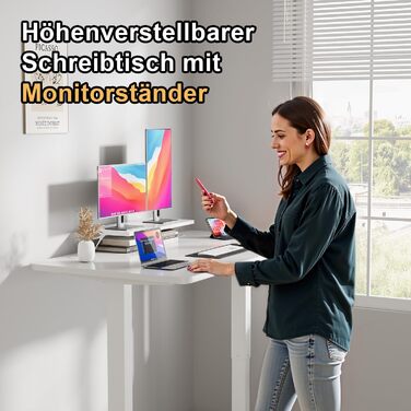 Стіл з регульованою висотою та підставкою для монітора, електричний стіл з можливістю сидіти/стояти, 120 x 60 см, білий