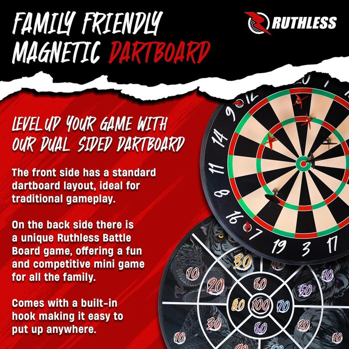 Безжальний Бойова дошка Сімейна гра в дартс, двостороння Магнітна Включає 4 набори магнітних дротиків