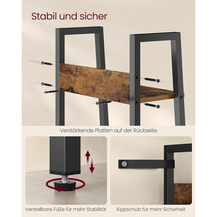 Книжкова полиця VASAGLE, драбина, 5 ярусів, вузька полиця, відкрита окремостояча полиця для кабінету, вітальні, спальні, кухні, промисловий дизайн, вінтажний коричневий-чорний LLS109B01 Вінтажний коричневий чорний 5 полиць (30 x 33,8 x 170 см)