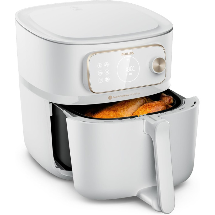 Мультипіч Philips Combi 7000 Series XXL 8,3 л (2 кг), фритюрниця 22-в-1, підключення до Wi-Fi, додавання на 99 менше жиру** з технологією Rapid CombiAir, додатком HomeID, білий (HD9876/20)