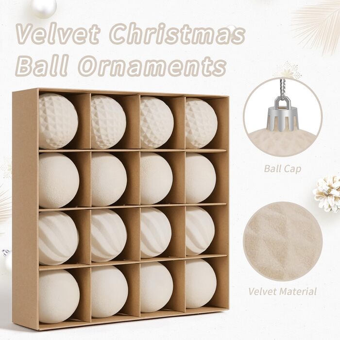 Набір з 16 оксамитових різдвяних прикрас для ялинки біжевий Miaikoe