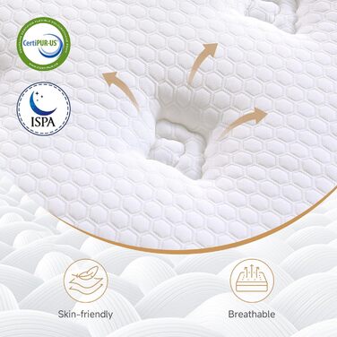 Матрац 90x200 см, висота 28 см, жорсткість H3/H4, 9-зонний пружинний матрац кишенькової форми з комфортною піною, ортопедичний ергономічний матрац, сертифікований Oeko-Tex та CertiPUR, полегшення тиску та болю в спині 90x200x28 см