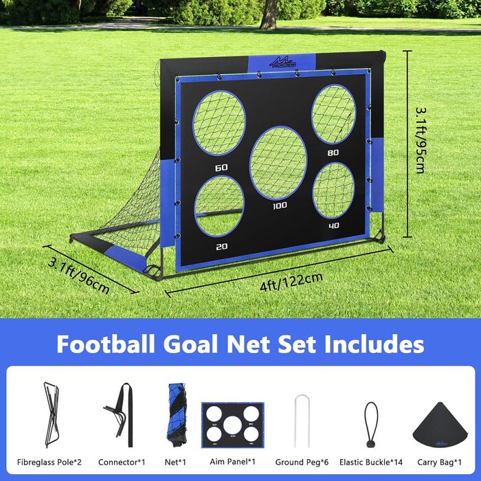 Футбольні ворота MoKo для саду, великі висувні ворота-сітка 150120 см з цільовою дошкою, портативне футбольне тренувальне обладнання для дітей, спортивні ігри на свіжому повітрі, чорний синій, 4*3 фути -