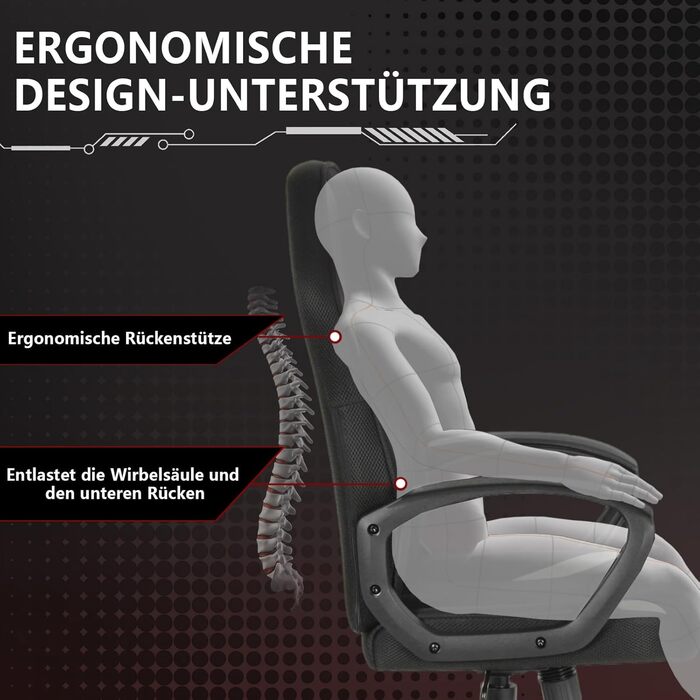 Ергономічне офісне крісло сітка та технічна тканина, регульоване по висоті, поворотне, плавний нахил, поперекова підтримка, робоче крісло для дому або офісу, чорне, важке