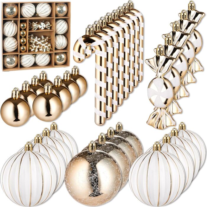 Набір різдвяних кульок 33 предметів золотисто-білі BRUBAKER