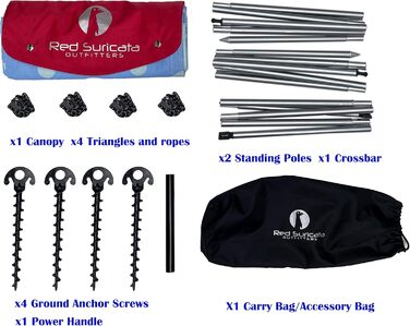 Пляжний сонцезахисний намет Red Suricata Teepee Захист від сонця на пляжі для 1-2 осіб, пляжна парасолька UPF50 з 2 алюмінієвими стійками та поперечиною, 4 міцними гвинтами для кріплення до землі Легкий сонцезахисний намет Tulum Cotton