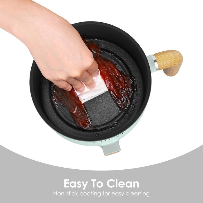 Електрична гаряча каструля та пароварка Audecook, портативна міні-мультиварка з антипригарним покриттям 1,5 л, плита швидкого рамену, дорожня електрична сковорода з подвійним регулюванням потужності для стейків/супу/яєць/вівса (зелений) 1,5 л (з пароварко