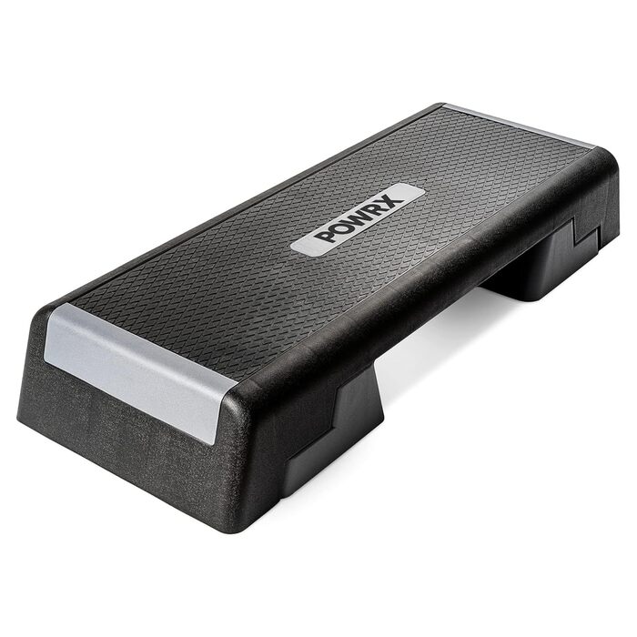 Професійний фітнес-степер POWRX Aerobics (89 x 34 см) Тренування на степері вдома або в тренажерному залі Регульована висота Нековзка поверхня Елегантний чорний колір