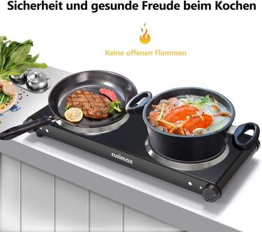 Інфрачервона варильна поверхня CUSIMAX 2 шт. 1200 Вт 1200 Вт Електрична варильна поверхня зі склокераміки, портативні подвійні варильні поверхні з регулюванням температури для зовнішнього/внутрішнього використання, для всіх типів гончарів, чорна нержавіюч