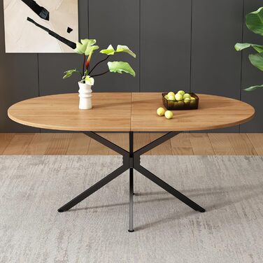 Овальний обідній стіл Merax 120x80x75,5 см, металеві ніжки, міцний стіл для 4-6 осіб, сучасний простий дизайн, колір дерева 120x80x75,5 см