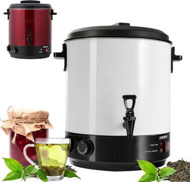 Консервуюча машина Arebos 1800 Вт Горщик для консервації 28 л з таймером, термостатом і захистом від перегріву Плавне налаштування температури 30-110 C Перемикач таймера 20-120 хв. Глінтвейн Винник Торговий автомат з гарячими напоями