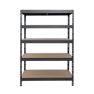 Міцний стелаж Rivet з панелями HDF, що підлягають фарбуванню, 180x120x45 см (ВxШxГ), 5 полиць вантажопідйомністю 250 кг кожна, антрацитово-сірий, практична система кріплення, екологічно чистий та придатний для переробки