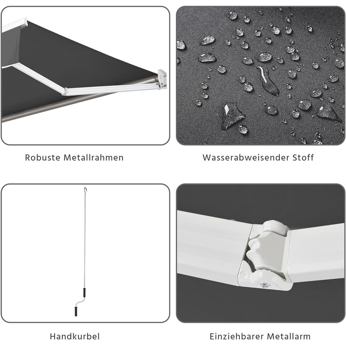 Висувна маркіз Yaheetech, складна маркіз з ручним приводом 300x250 см, регулювання кута нахилу сонячної маркізати (5-35), вкл. настінне кріплення темно-сірого кольору 300 x 250 см темно-сірого кольору